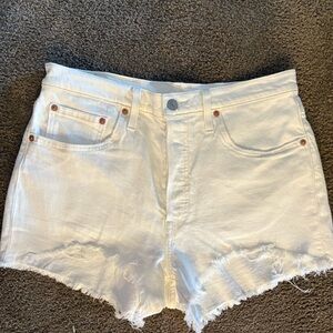 Levi's White Distressed High-Rise Denim Shorts